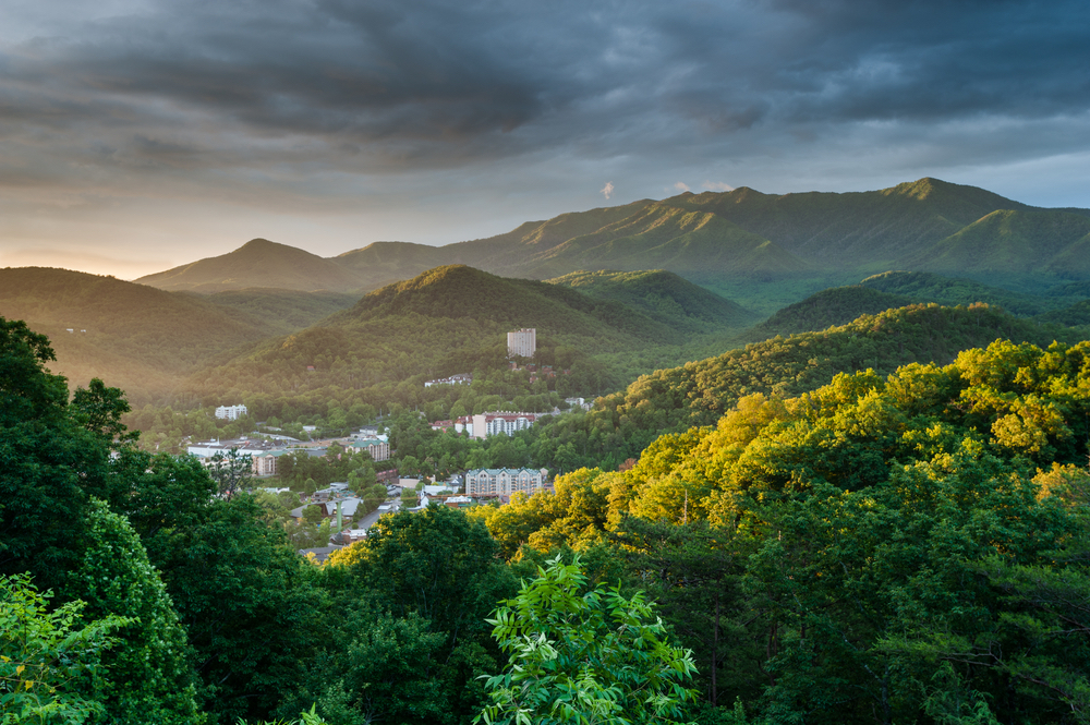 Sunrise in Gatlinburg in Sevier County TN.