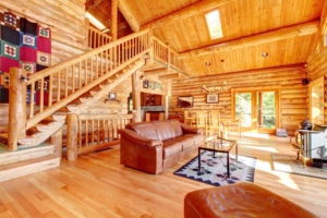 The living room of a log cabin.