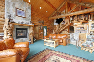 The living room of a log cabin.