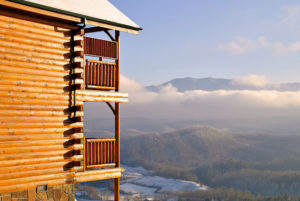 A cabin with views of the Smoky Mountains.